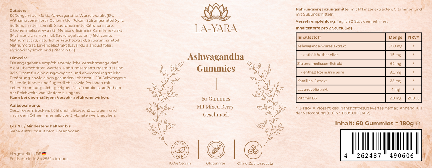 Premium Ashwagandha Gummies 300 + Vitamin B6,- 60 Stk