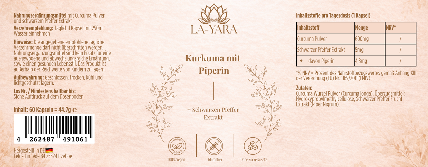 Kurkuma + Piperin - 60 Kapseln
