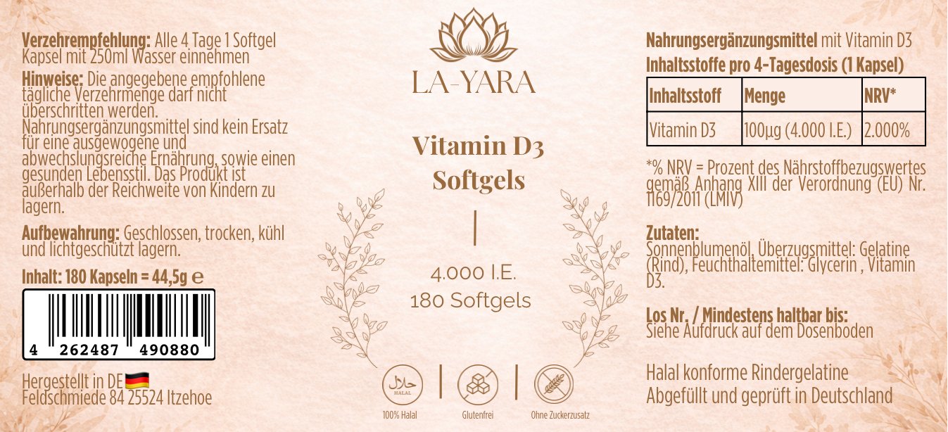 Vitamin D3 4.000 IE - 180 Softgels