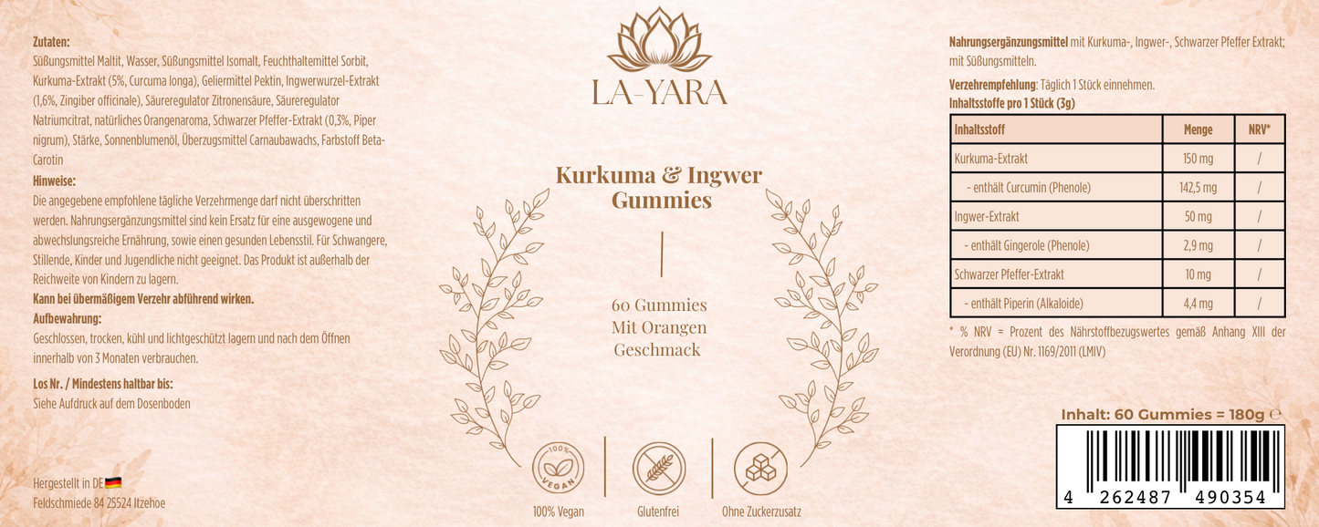 Kurkuma + Ingwer + Schwarzer Pfeffer Gummies - 60 Stk.