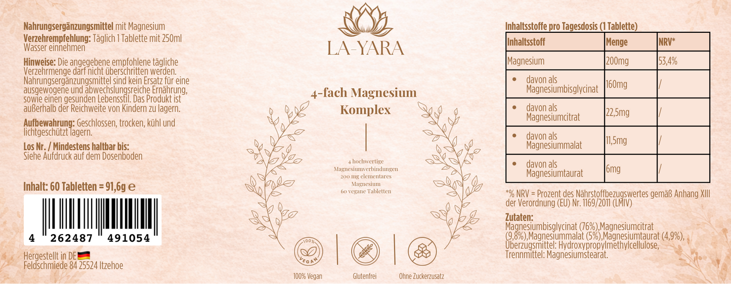 Magnesium 4fach Komplex - 60 vegane Tabletten