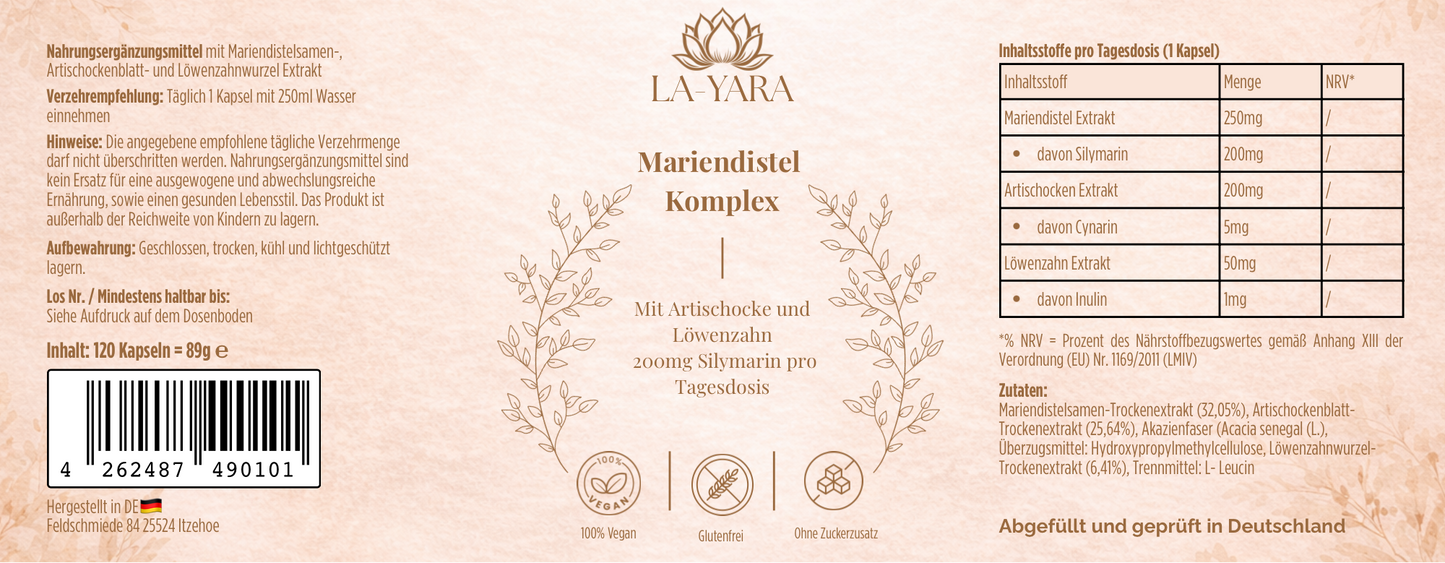 Mariendistel Artischocke Löwenzahn Komplex - 120 Kapseln