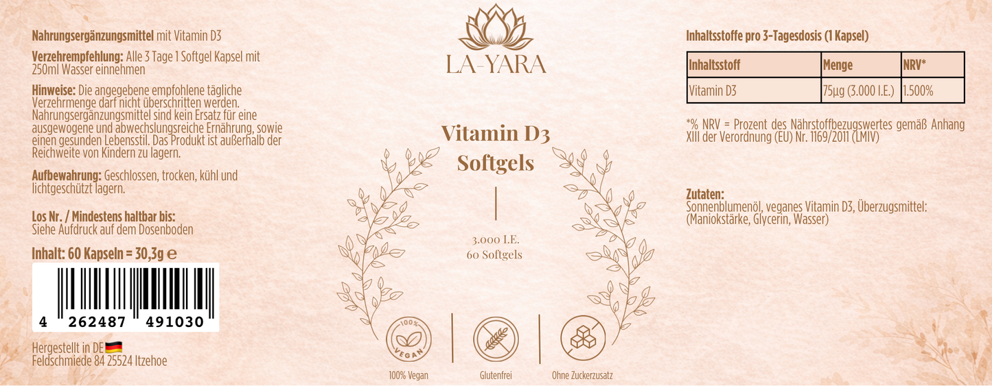 Vitamin D3 3.000 I.E - 60 vegane Softgels