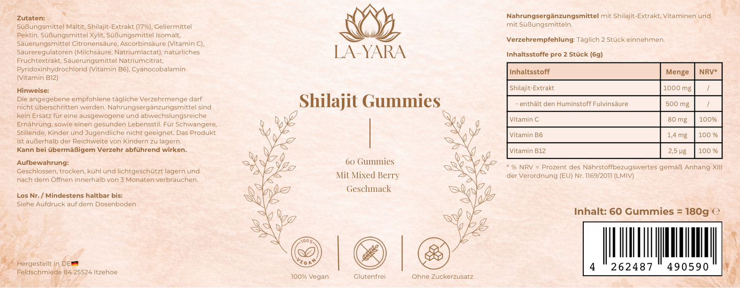 Premium Shilajit Gummies 1000 + Vitamin C,B6, B12 - 60 Stk
